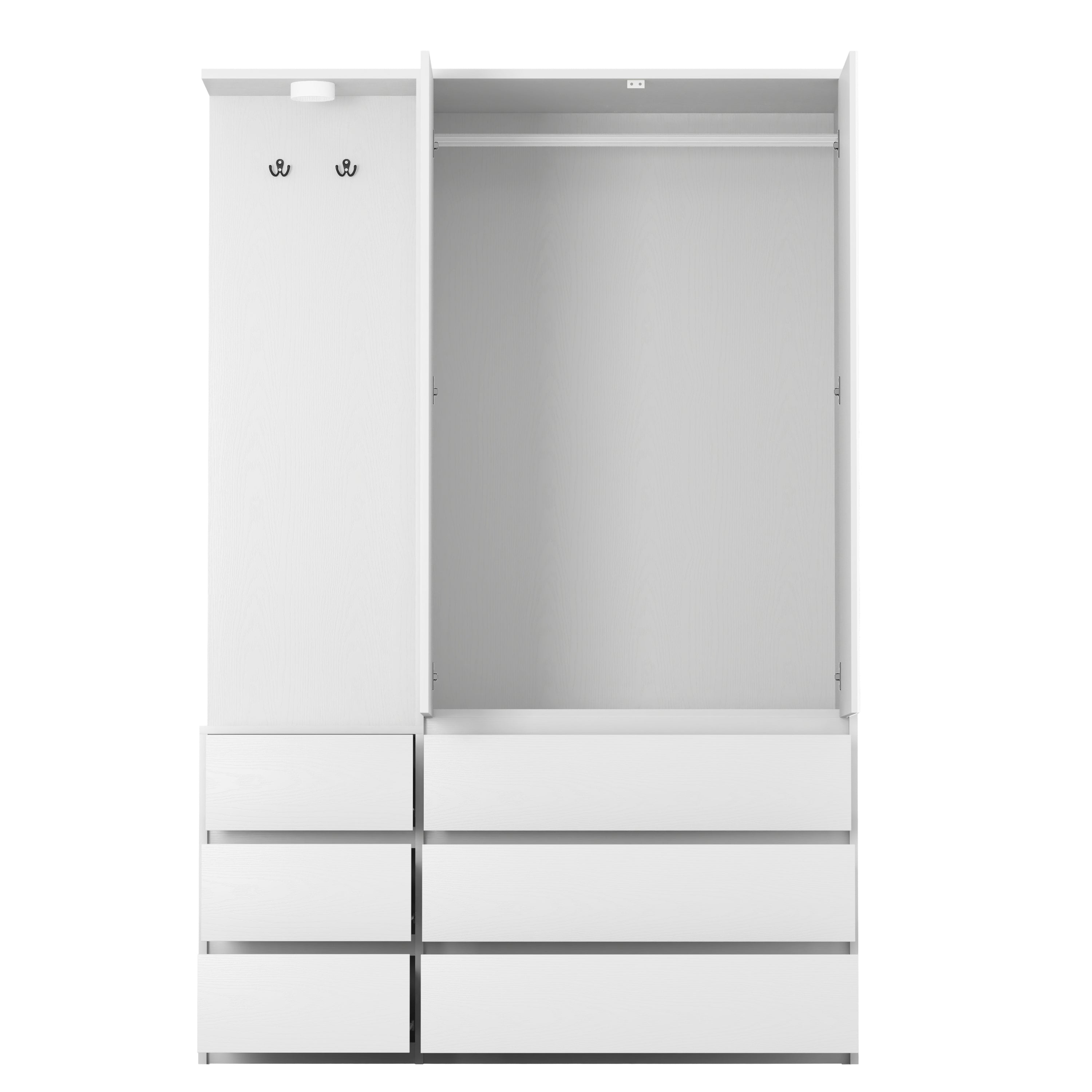 Wardrobe Closet 71.7' H, Bedroom Wooden Wardrobe with 2 Doors 6 Drawers, Modern Clothing Storage Cabinet Combination with Storage Shelves and Hanging Rail, White - Grand Goldman Shop