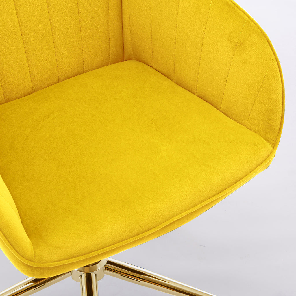 TY Modern Office Chair with Gold Base, Bright Yellow Velvet Upholstery, Wide Backrest and Adjustable Height for Home or Offic