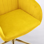 TY Modern Office Chair with Gold Base, Bright Yellow Velvet Upholstery, Wide Backrest and Adjustable Height for Home or Offic