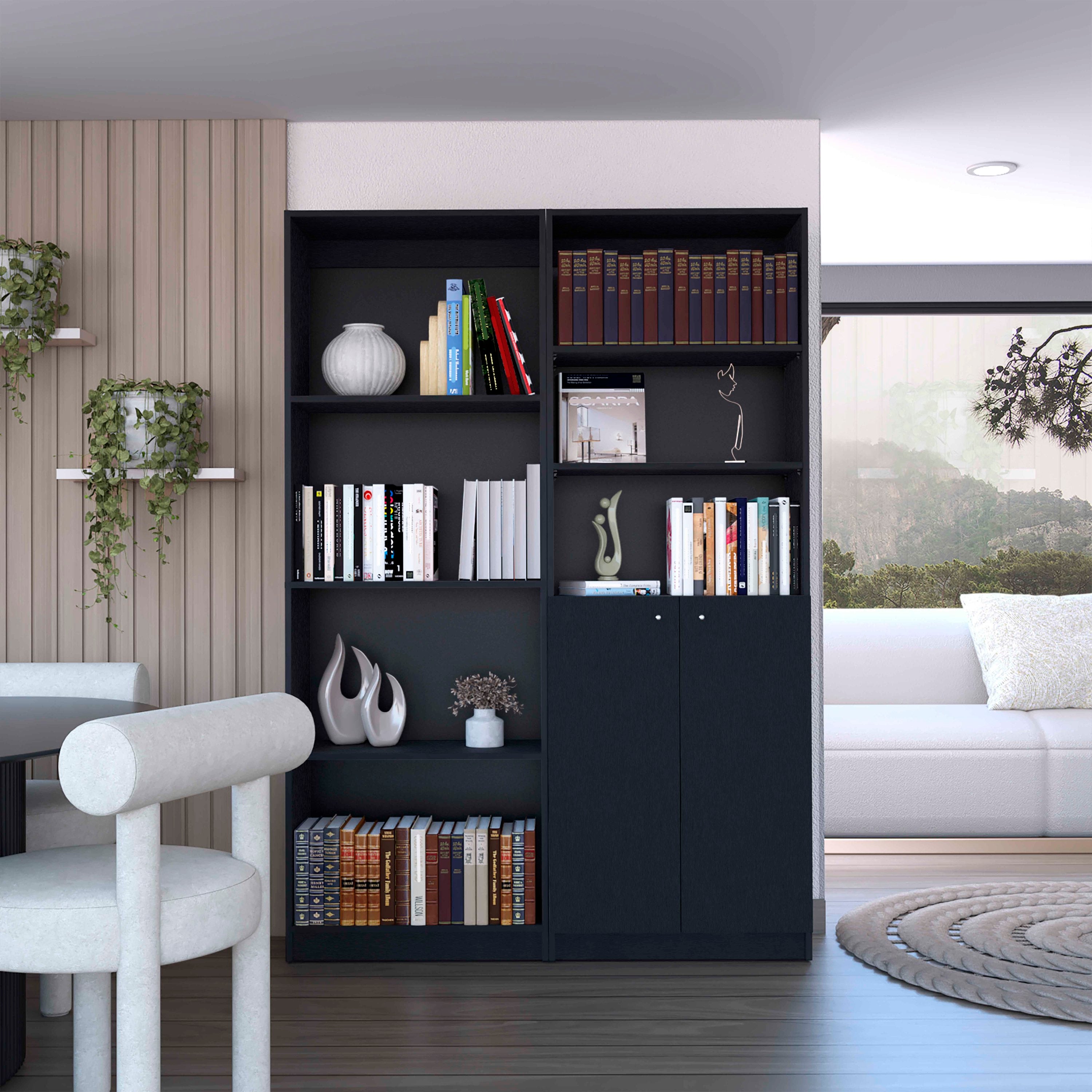 Dupree 2 Piece Home Bookcase set, 49' Wide with 9 Shelves ,  Living Room  Black | Premium Home Decor - Grand Goldman