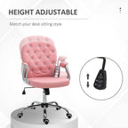 PU Leather Home Office Chair, Button Tufted Desk Chair with Padded Armrests, Adjustable Height and Swivel Wheels, Pink - Gran