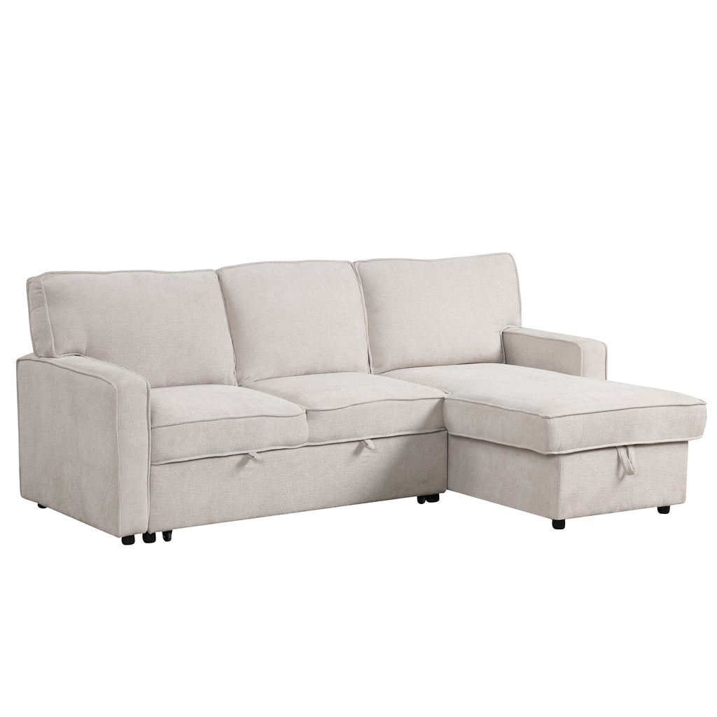 U_STYLE Upholstery Sleeper Sectional Sofa with Storage Space, USB port, 2 cup holders on Back Cushions(same sku; WY000335AAA) - Grand Goldman Shop