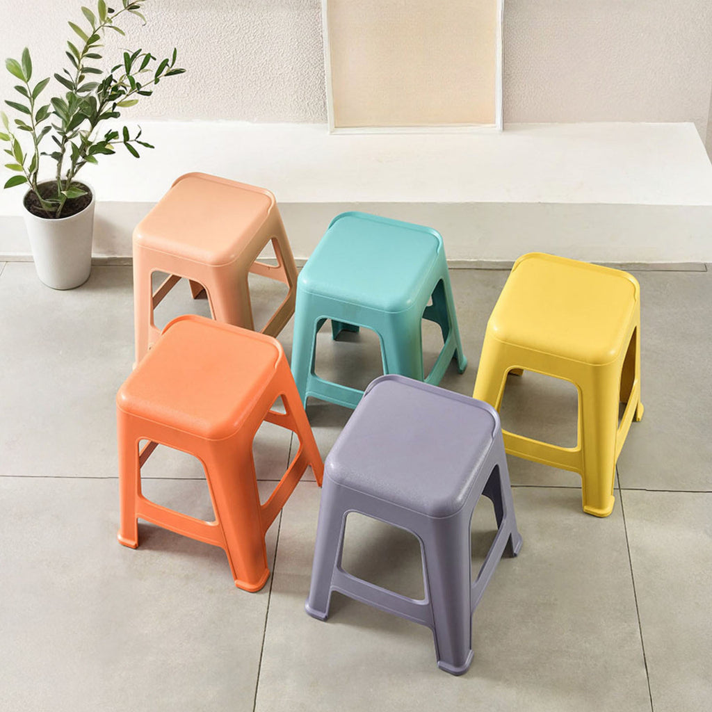 Stylish 5 Pack Stackable Classroom Stools, 18.8' Height Colorful Nesting Plastic Stool, Portable Backless Chairs Flexible Sea