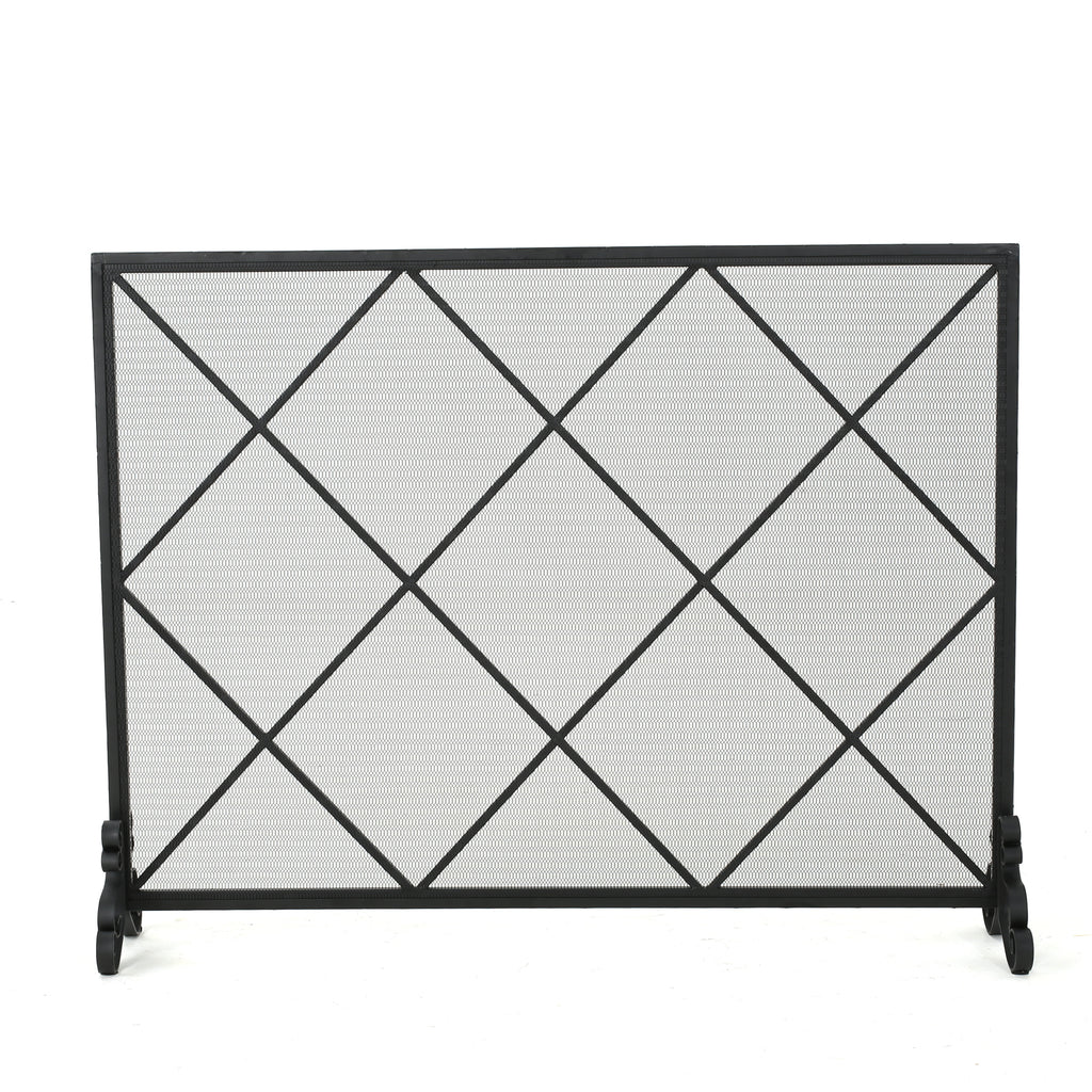 Minimalist Single Panel Iron Fireplace Screen with Diamond Design in Black - Grand Goldman Shop