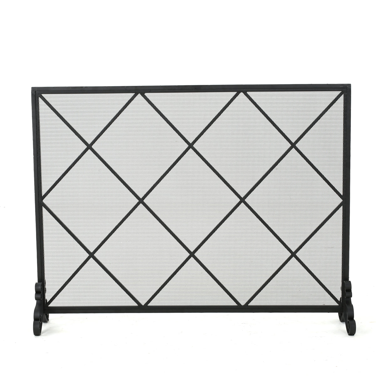 Minimalist Single Panel Iron Fireplace Screen with Diamond Design in Black - Grand Goldman Shop