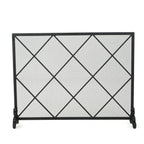 Minimalist Single Panel Iron Fireplace Screen with Diamond Design in Black - Grand Goldman Shop