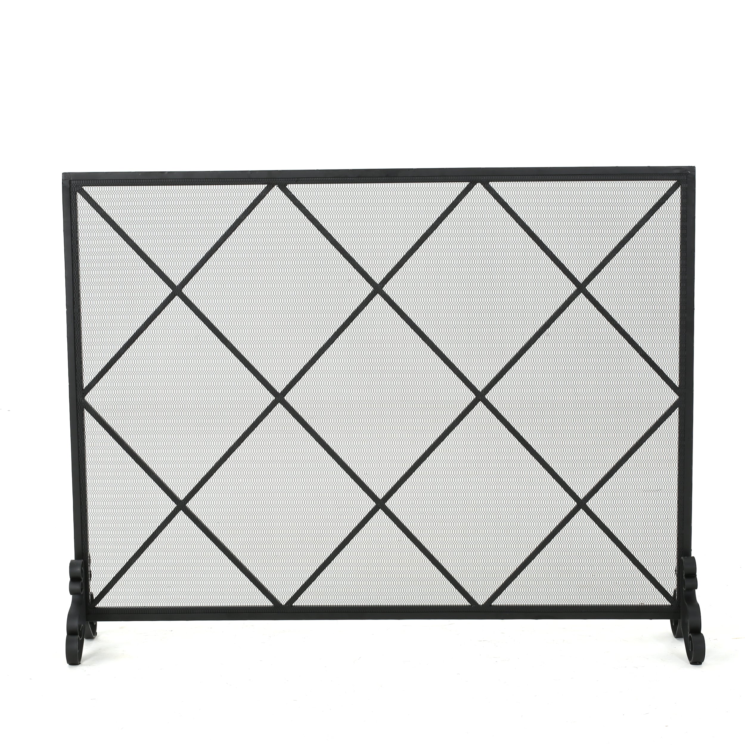 Minimalist Single Panel Iron Fireplace Screen with Diamond Design in Black - Grand Goldman Shop