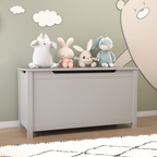 Kids Wooden Toy Box Storage with Safety Hinged Lid for Ages 2+ (Gray) - Grand Goldman