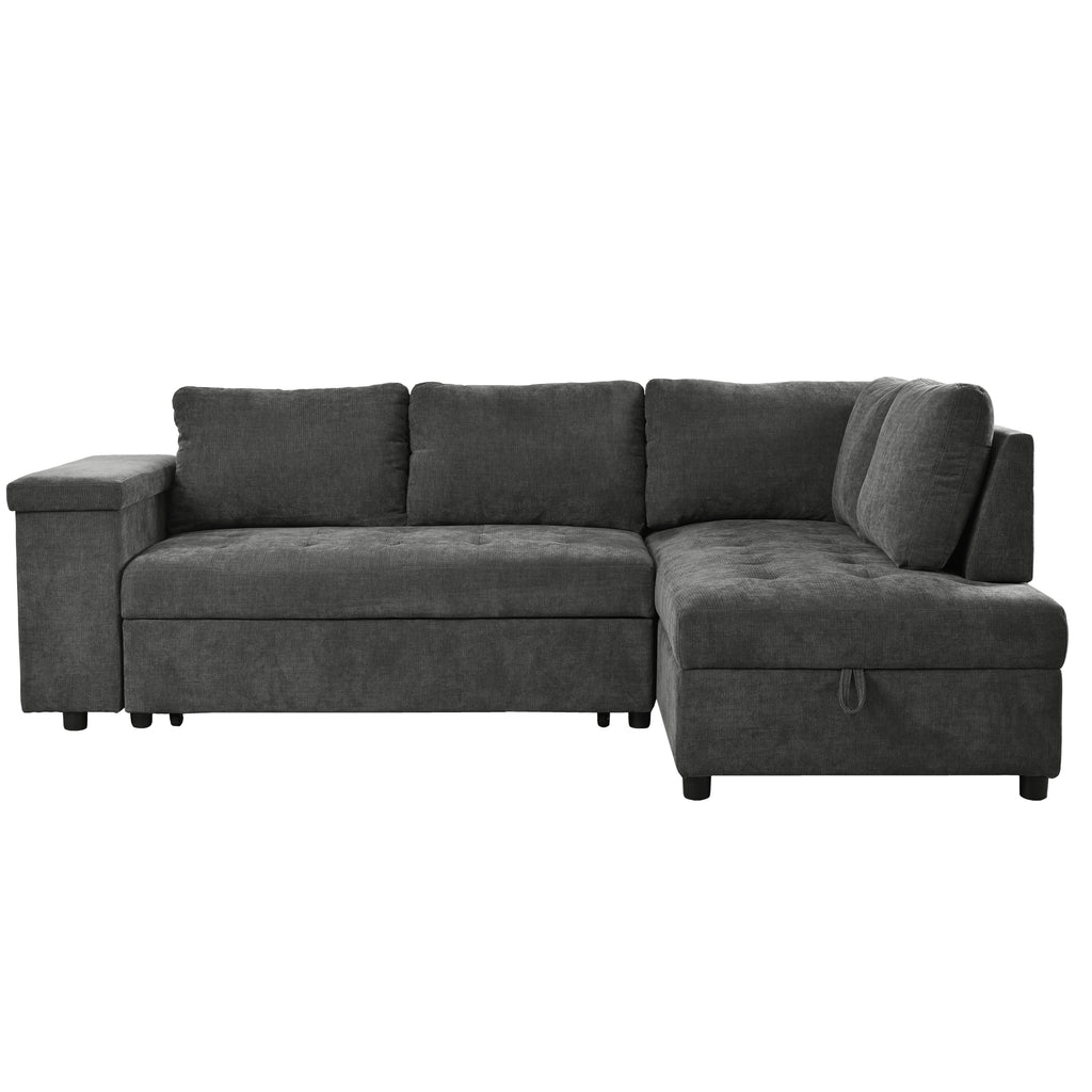 Mirod 91.5-Inch L Shaped Couch with Pull Out Bed and Storage Sectional Sleeper Sofa with Hidden Storage , Wide Armrest with storage,for Living Room, Apartment, Bedroom, Office - Grand Goldman Shop