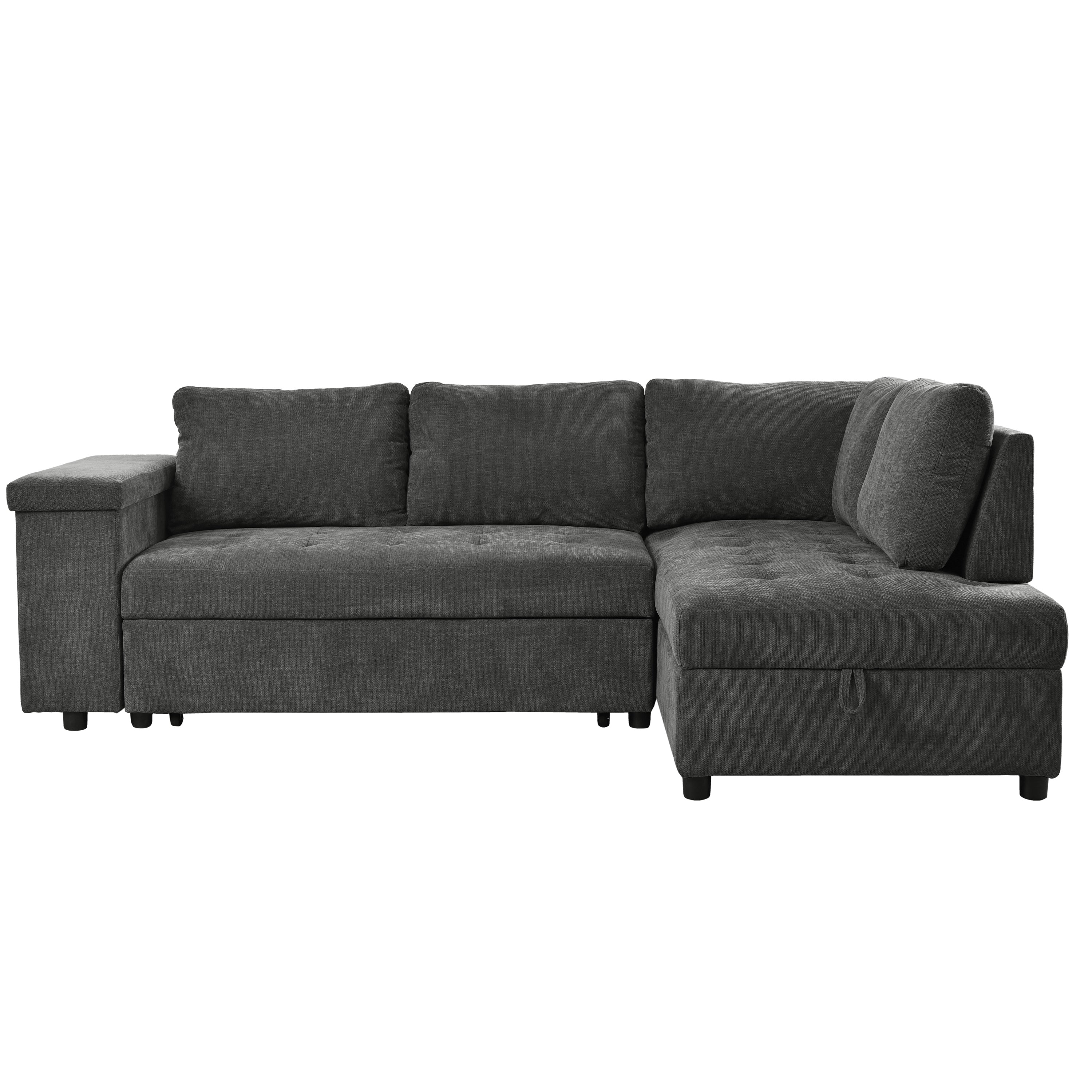 Mirod 91.5-Inch L Shaped Couch with Pull Out Bed and Storage Sectional Sleeper Sofa with Hidden Storage , Wide Armrest with storage,for Living Room, Apartment, Bedroom, Office - Grand Goldman Shop