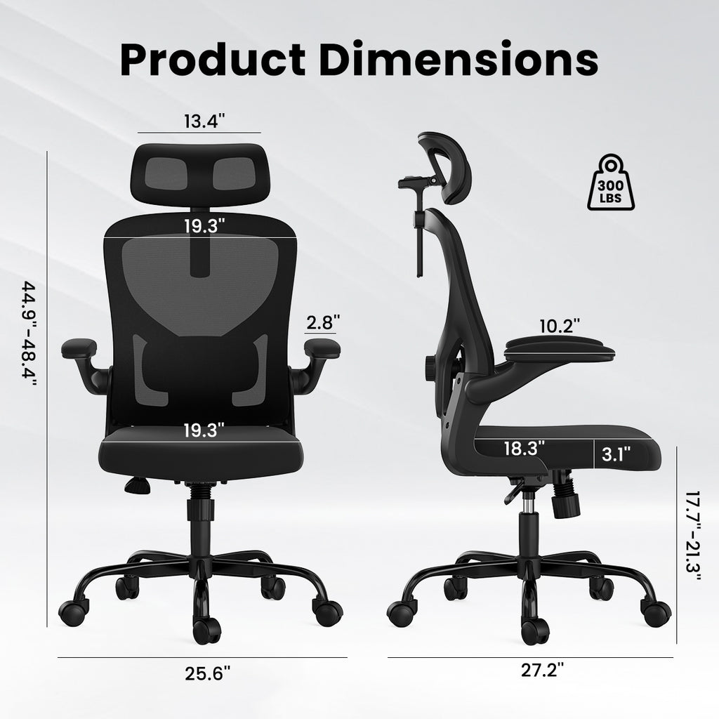 Ergonomic Office Chair, Home Office Desk Chair with Headrest, High Back Computer Chair with Armrests and Adjustable Lumbar Su