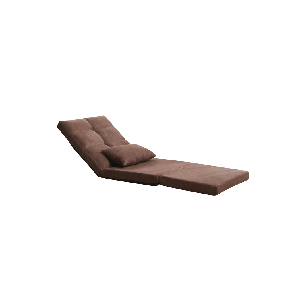 Modern Triple Fold-Down Brown Metal Frame Sofa Bed with 5 Reclining Positions and Pillow – Adjustable Upholstered Floor Couch for Gaming or Guest Room - Grand Goldman Shop