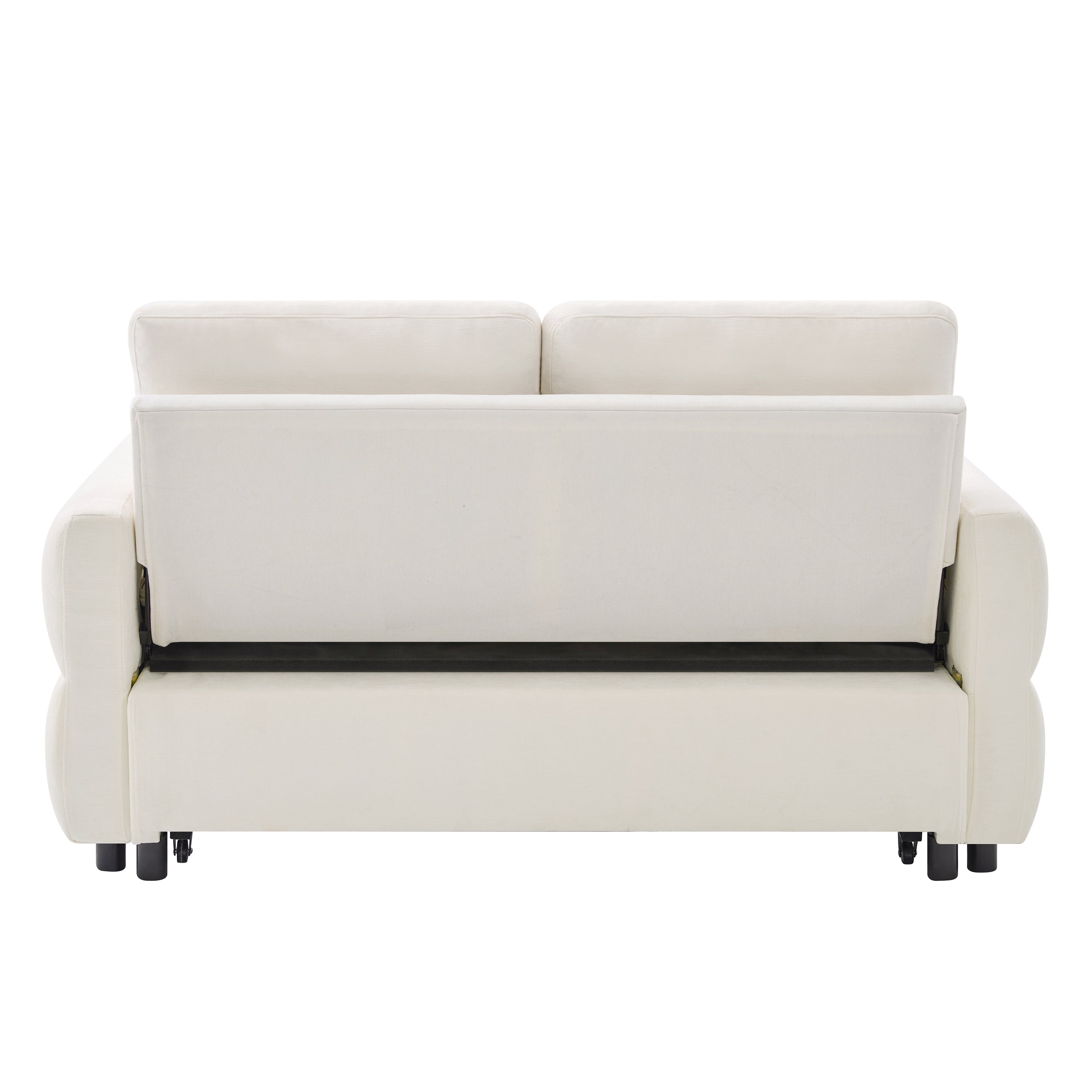 Convertible Sofa Bed 62.75' Loveseat with Adjustable Backrest and USB Ports in Beige Chenille Fabric - Grand Goldman Shop