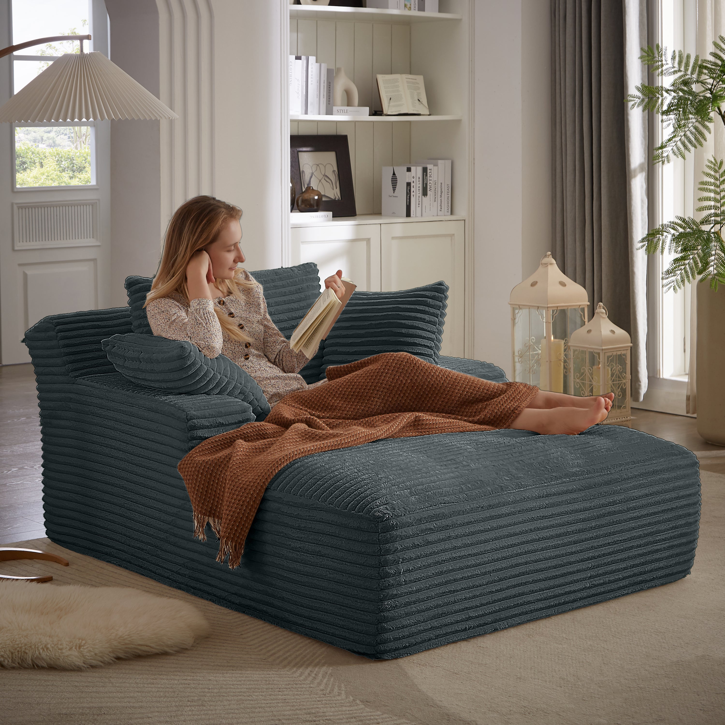 Oversized Chaise Lounge Chair Indoor, Corduroy Upholstered Modern Sofa Couch,No Assembly Required,Comfy Sleeper Sofa for Living Room,Office - Grand Goldman Shop