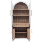 K&K 71' Tall Arched Kitchen Pantry Cabinet with Door Shelves, Farmhouse Kitchen Storage Cabinet with Open & Adjustable Shelves, Hidden Drawer & Glass Door, Cupboard for Kitchen, Dining Room, White - Grand Goldman Shop