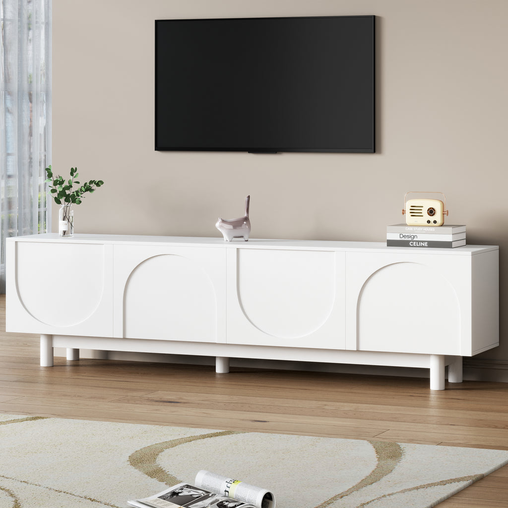 ON-TREND Graceful TV Stand with Arch Cabinets for TVs Up to 78'', Minimalist Entertainment Center with Solid Wood Legs, Practical Media Console with Adjustable Shelves for Living Room, White - Grand Goldman Shop
