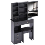 29.2' Small Space Left Drawer Desktop Vanity Table + Cushioned Stool, Extra Large Right sliding mirror, Multi Layer High Capacity Storage, Practical Fashionable Dresser, Suitable For Small Space - Grand Goldman Shop