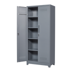 Gray And White Color Metal Lockers, Cleaning Tool Cabinets With Locking Doors, High Broom Tool Storage Cabinets, Adjustable S