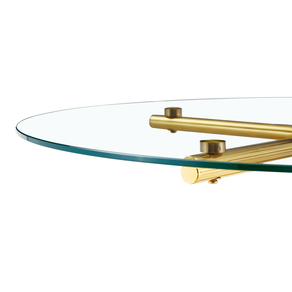Round glass bar high table, 36 inch round bar table, tempered glass tabletop, sturdy gold chrome plated four column support, suitable for transparent round bar tables in small spaces, kitchens - Grand Goldman Shop