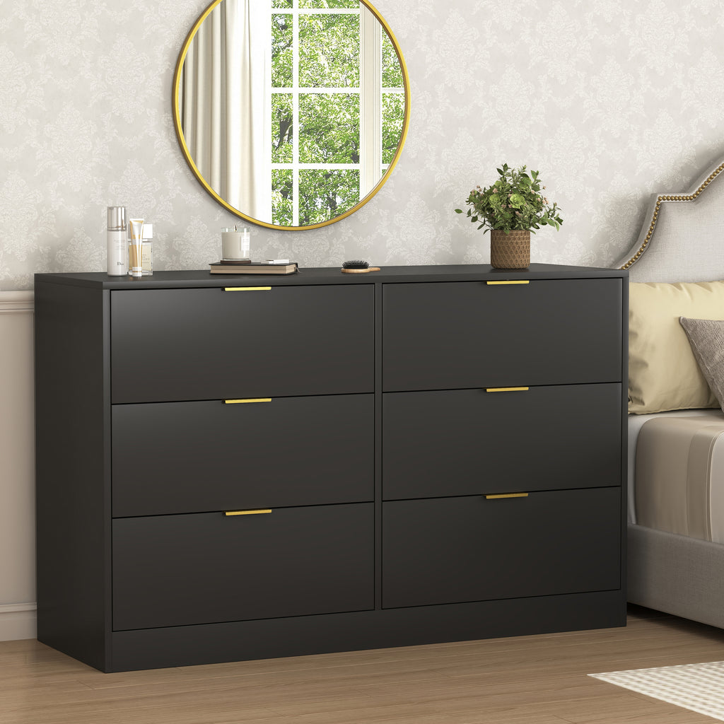 Simply Modern 6-Drawer Dresser, Chest of Drawers for Bedroom, Living Room, Hallway, and Entryway - Large Storage Cabinet Black - Grand Goldman Shop