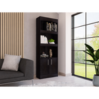 Bookcase, Three Shelves, Double Door Cabinet, Metal Hardware, Black | Premium Home Decor - Grand Goldman