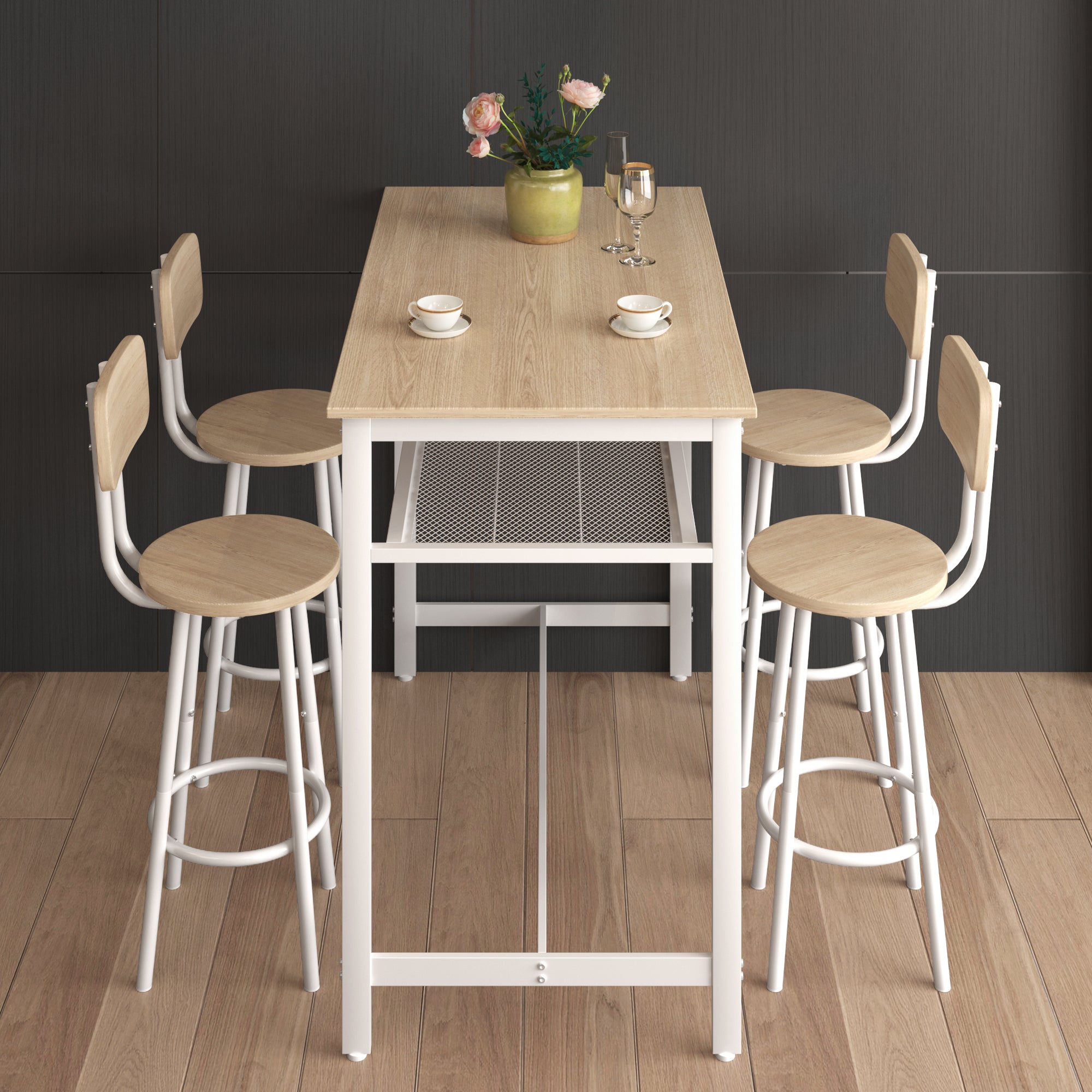 5-Piece Kitchen Counter Height Table Set, Bar Table with 4 Chairs - Grand Goldman Shop
