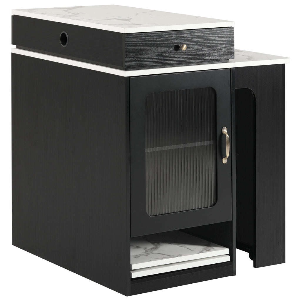 K&K 59.5' Kitchen Island with Extendable Dining Table, Kitchen Storage Table with Double-sided Storage, Kitchen Island with 2 Drawers, Power Outlet, Side Open Shelves, for Kitchen, Dining Room, Black - Grand Goldman Shop