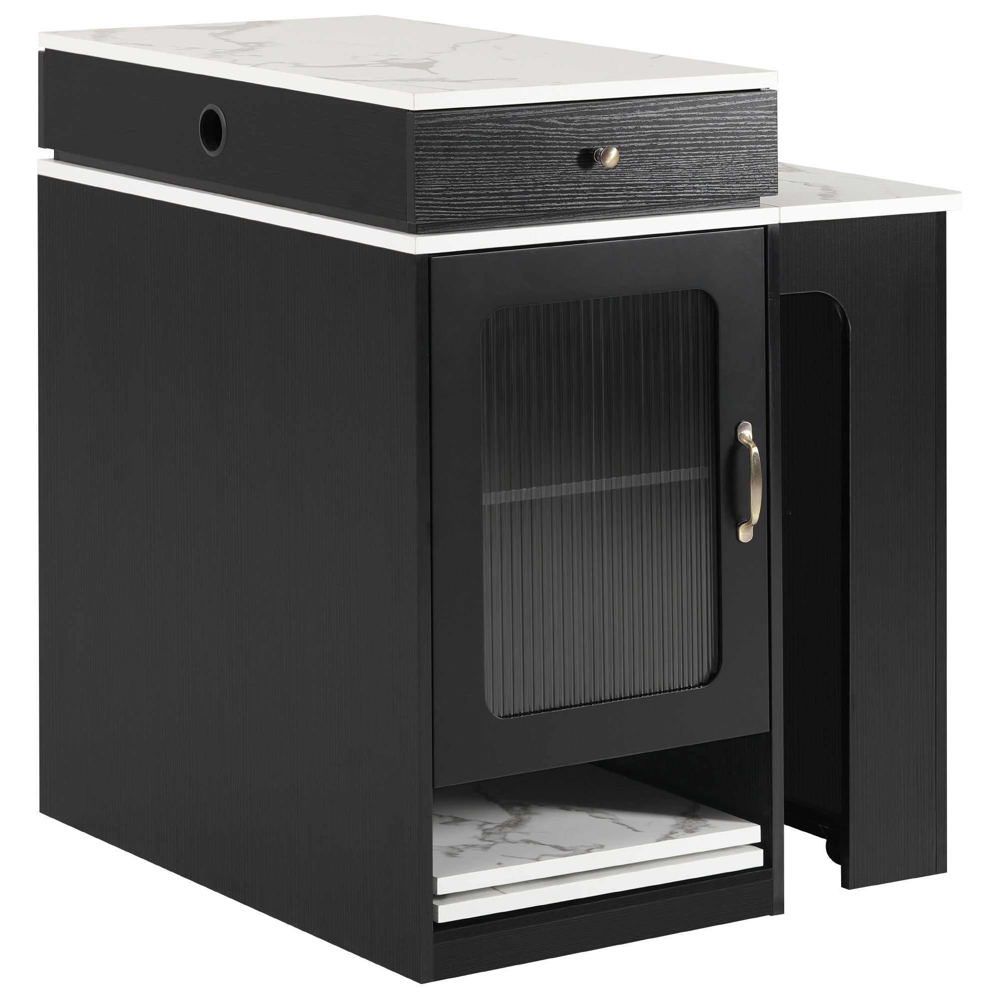 K&K 59.5' Kitchen Island with Extendable Dining Table, Kitchen Storage Table with Double-sided Storage, Kitchen Island with 2 Drawers, Power Outlet, Side Open Shelves, for Kitchen, Dining Room, Black - Grand Goldman Shop