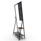 Coat Rack with Mirror, Multifunctional Hall Tree with Shoe Storage, Metal Frame, for Living Room Bedroom 73x32x15 Inches, Industrial Style, Rustic Brown and Black - Grand Goldman Shop