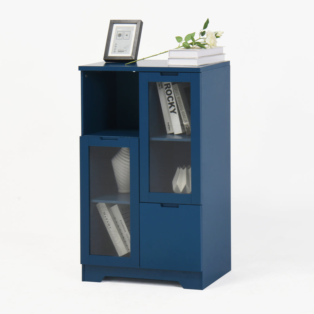 Navy Blue MDF Painted Cabinet with Glass Doors, Drawer, and Open Storage Space for Bedroom and Living Room - Grand Goldman Shop