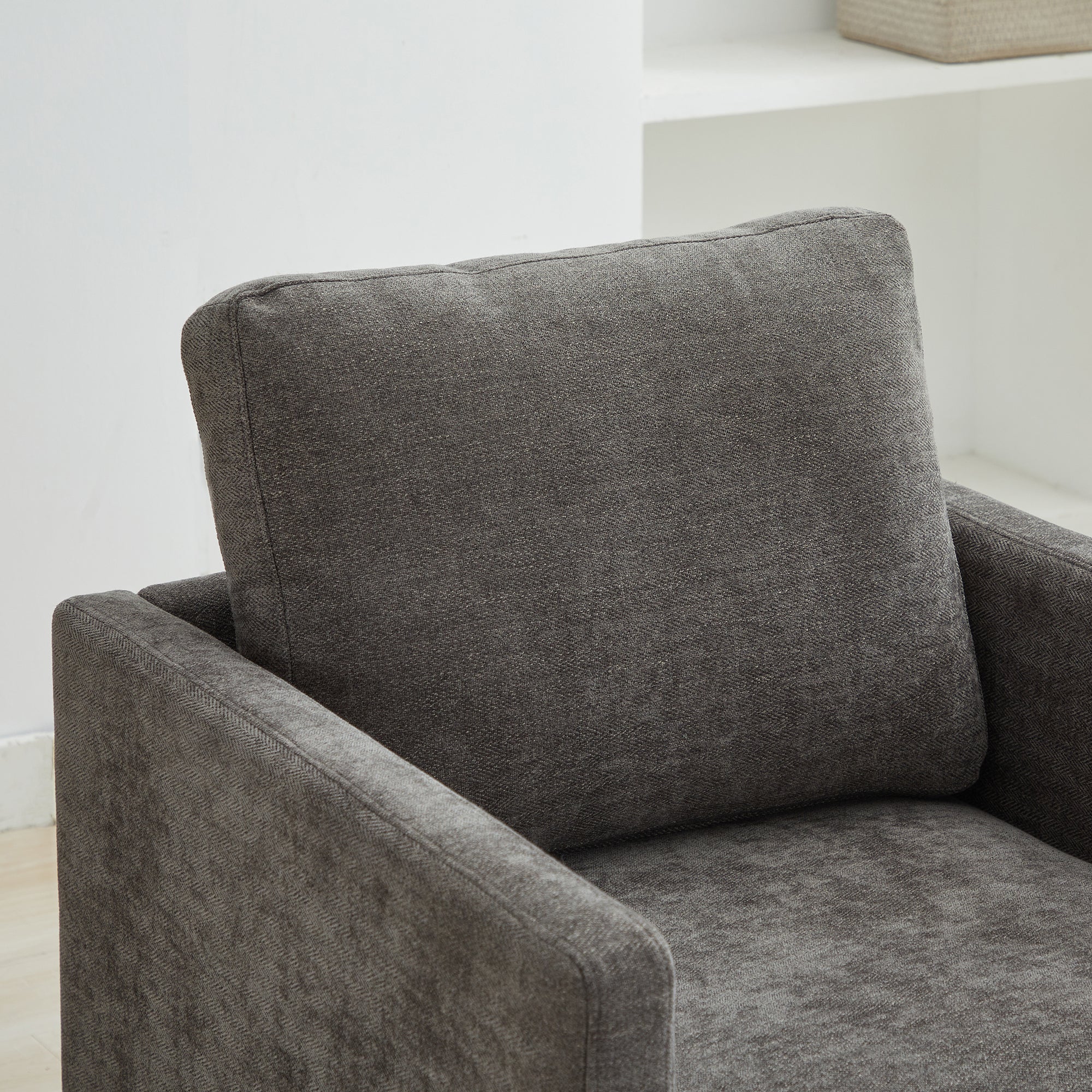 Modern Square Upholstered Swivel Accent Chair with Chenille Fabric, Charcoal, 30.7'W - Grand Goldman Shop
