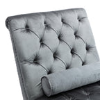 Velvet Chaise Lounge Indoor, Button-Tufted Upholstered Chaise Lounge Chair with Pillow, Silver Velvet, 63.98 Inches - Grand Goldman Shop
