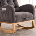 LY-5104 Dark Gray  Accent Rocking  Chair with  Footrest High Back Rubber Wood Rocking Legs Bedroom Living Space   26.77D X 38.36W X 39.76H Inch - Grand Goldman Shop