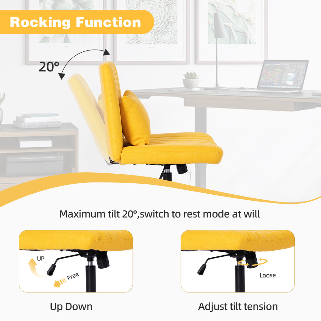 Yellow Linen Criss Cross Armless Office Chair with Wheels - Modern Comfort for Home Office, Meditation & Makeup Spaces | Prem