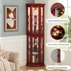 Corner Curio Cabinet Lighted Corner Display, Glass Display Shelf Shelving Bar cabinet with Tempered Glass Door, Bar Cabinet,Cabinet with Adjustable Shelf Glass Cabinet Shelves Bead Bulb Included - Grand Goldman Shop