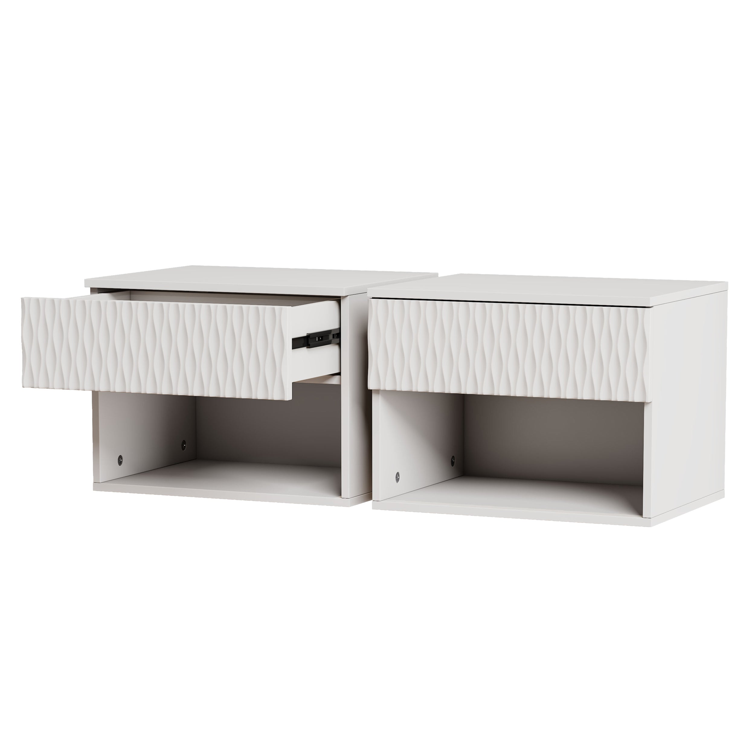 set of 2 nightstand with Modern Wall-Mounted Drawer Cabinet: Open Shelf, 3-Stage Rails, Carved Design, Anti-Wobble, DIY, for Bedroom/Living Room/Office - Grand Goldman Shop