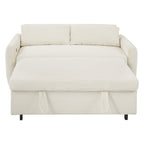 Modern Convertible Pull-out Sofa Bed with USB Ports and Pillows, Beige Corduroy, 57.48 inches - Grand Goldman Shop