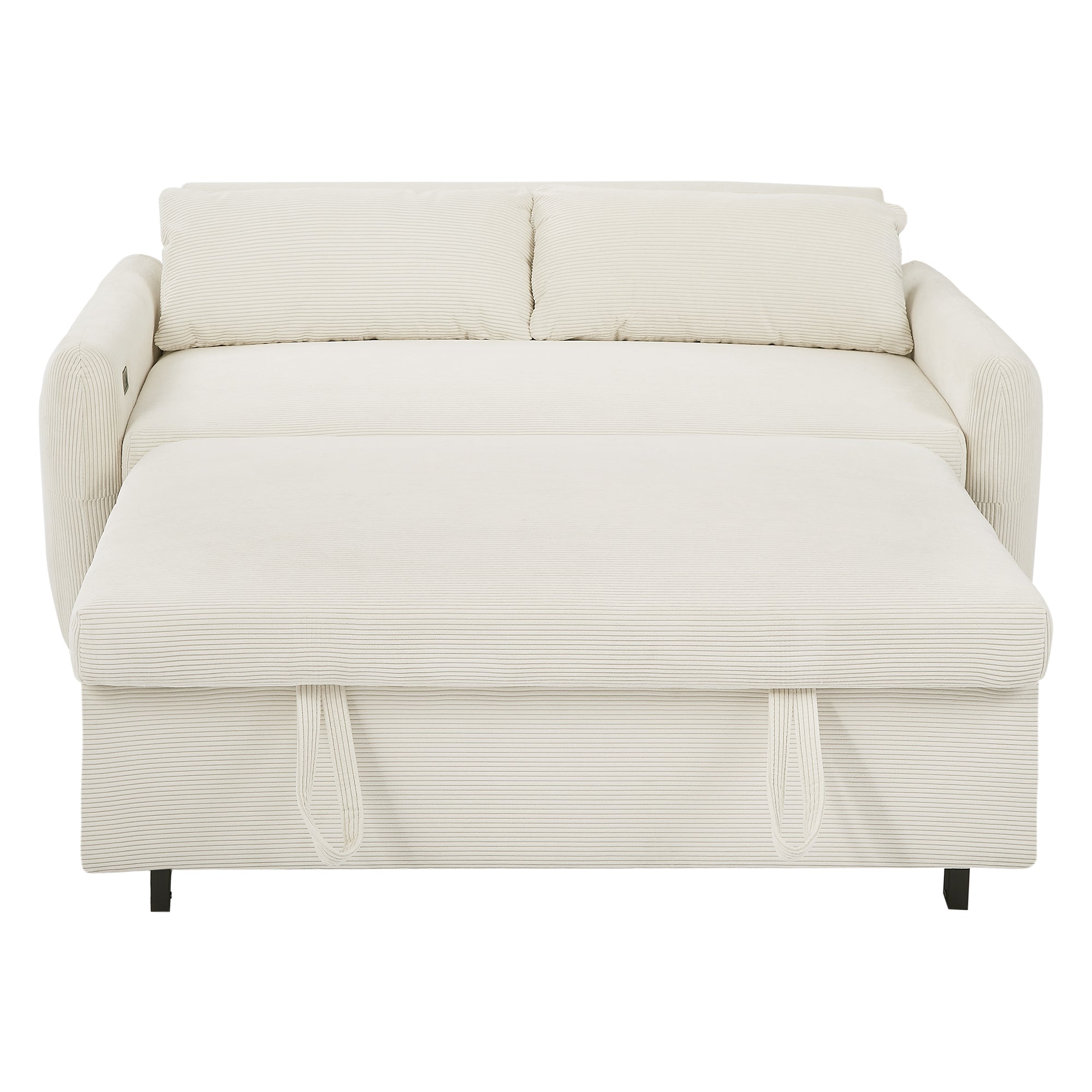 Modern Convertible Pull-out Sofa Bed with USB Ports and Pillows, Beige Corduroy, 57.48 inches - Grand Goldman Shop