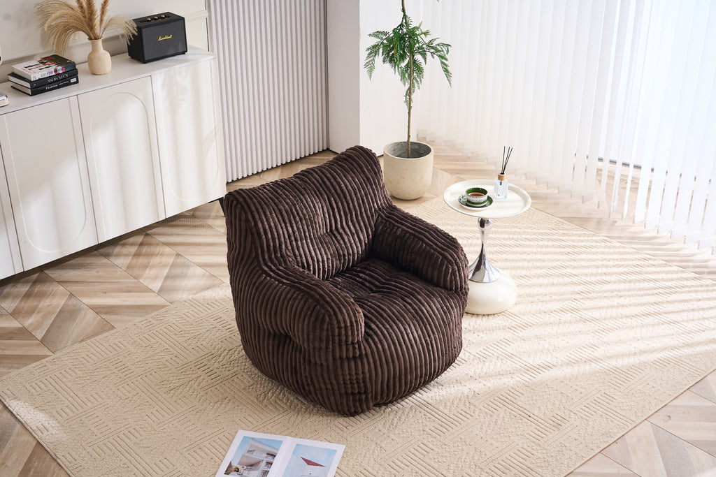010-Soft Fluffy Corduroy Fabric Bean Bag Chair Filled With Memory Sponge,Brown - Grand Goldman Shop