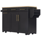 K&K 59.3' Kitchen Island with Storage 2 Pull Out Cabinet Organizers & Rubber Wood Drop Leaf, Rolling Kitchen Island with Trash Can Storage, Power Outlet, Spice & Towel Rack for Kitchen, Dining, Black - Grand Goldman Shop