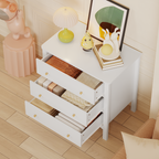 White 3 Drawer Dresser for Bedroom, Modern MDF Painted Chest of Drawers with Gold Knobs, Wooden Storage Cabinet for Kids, Nur