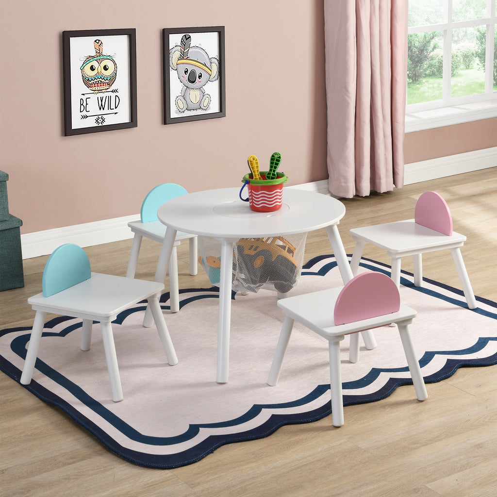 Children's White Panel Table with 4 Chairs Set, Multi-Functional MDF Design - Grand Goldman
