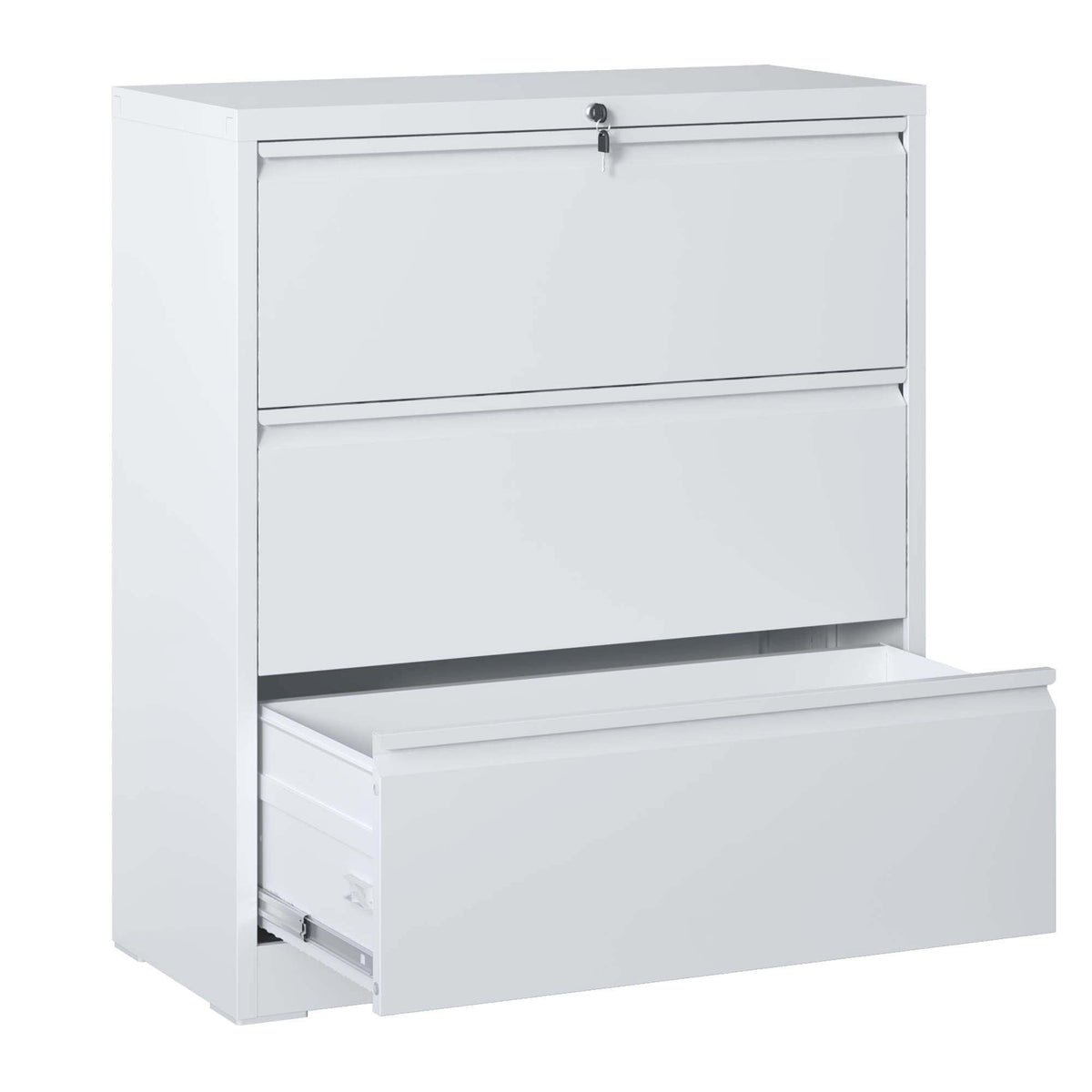 Modern White 3-Drawer Lateral File Cabinet with Lock for Home Office, Metal Filing Cabinet for Legal/Letter/A4/F4 Files - Gra