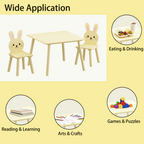 Kids Table and Chair Set with 2 Bunny Chairs, Children's Wooden Activity Table for Toddlers, Cute Animal Design Study Play Se