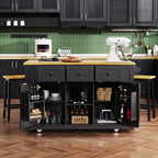 K&K 53inch Large Kitchen Island with Drop Leaf,Power Outlet,Door Internal Storage Rack,Rolling Kitchen Cart on 5 Wheels with 5 Open Side Racks for Kitchen,Black(Two Packages)(Stools not included) - Grand Goldman Shop