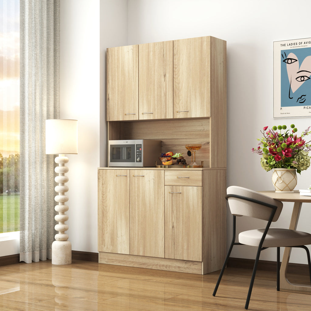 70.87' Tall Wardrobe& Kitchen Cabinet, with 6-Doors, 1-Open Shelves and 1-Drawer for bedroom,Rustic Oak - Grand Goldman Shop