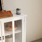 Buffet storage cabinet with double glass doors and unique bell handle - Grand Goldman Shop