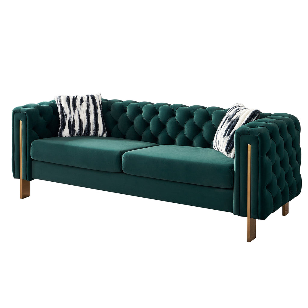 Chesterfield Modern Tufted Velvet Living Room Sofa, 84.25''W Couch,Green - Grand Goldman Shop