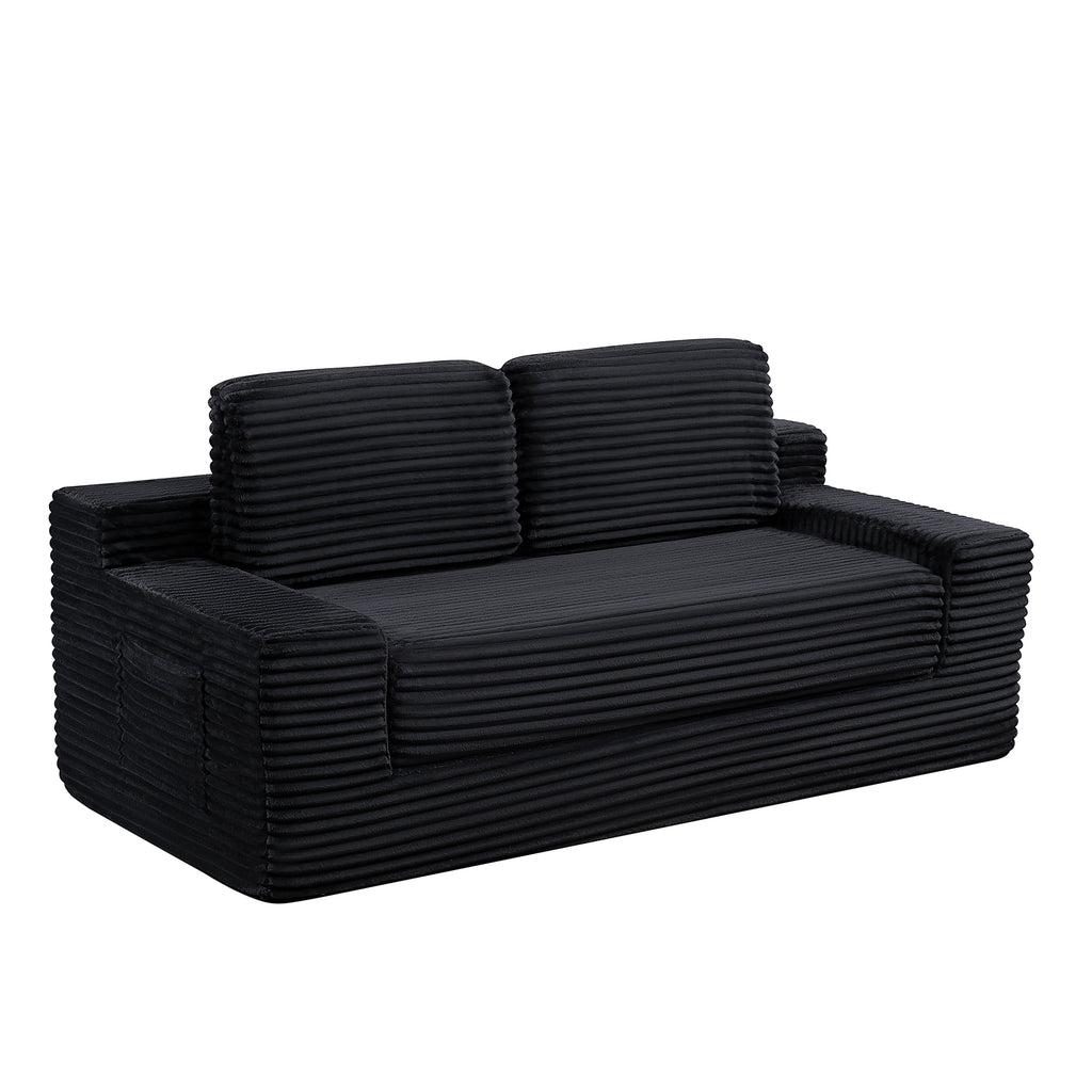 Corduroy Cloud Double Sofa, 2-in-1 Convertible Sofa Bed, Comfortable Boneless Double Sofa, Suitable for Living Room, Apartment, Small Space Black - Grand Goldman Shop