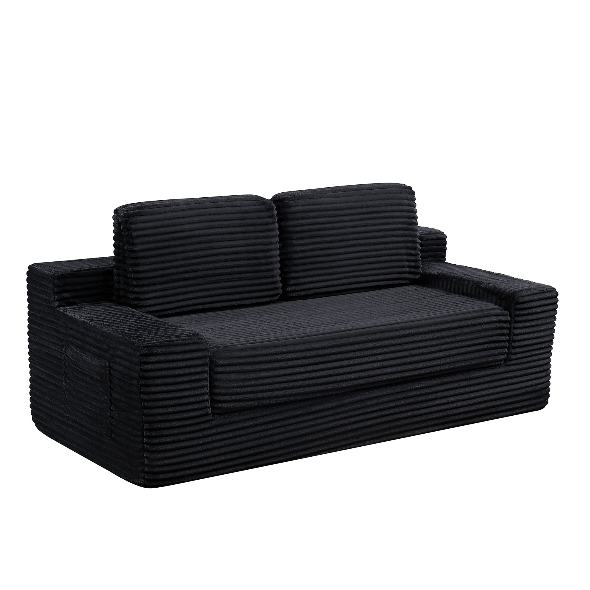 Corduroy Cloud Double Sofa, 2-in-1 Convertible Sofa Bed, Comfortable Boneless Double Sofa, Suitable for Living Room, Apartment, Small Space Black - Grand Goldman Shop